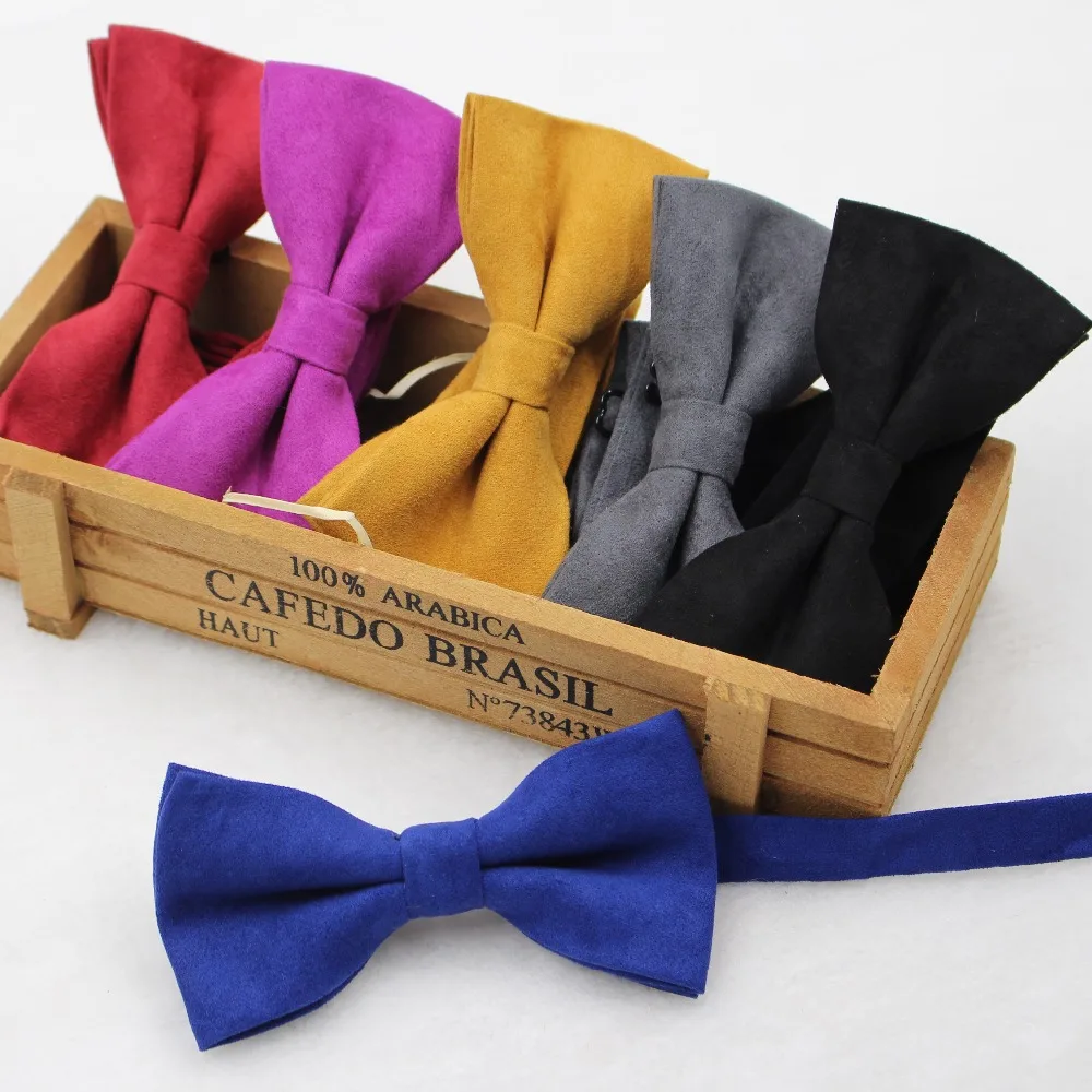 New Fashion Solid Micro Suede Bowties Groom Leather Mens Plaid Soft Cravat For Men Butterfly Gravata Male Wedding Bow Ties|leather gear shift