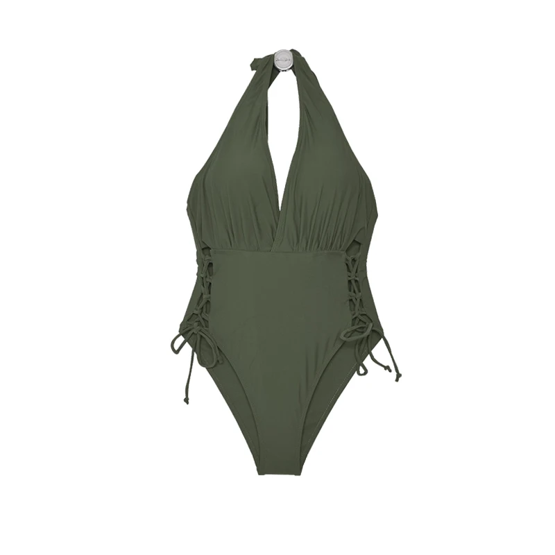 Женский слитный купальник с завязками на боку корейский сексуальный высокой