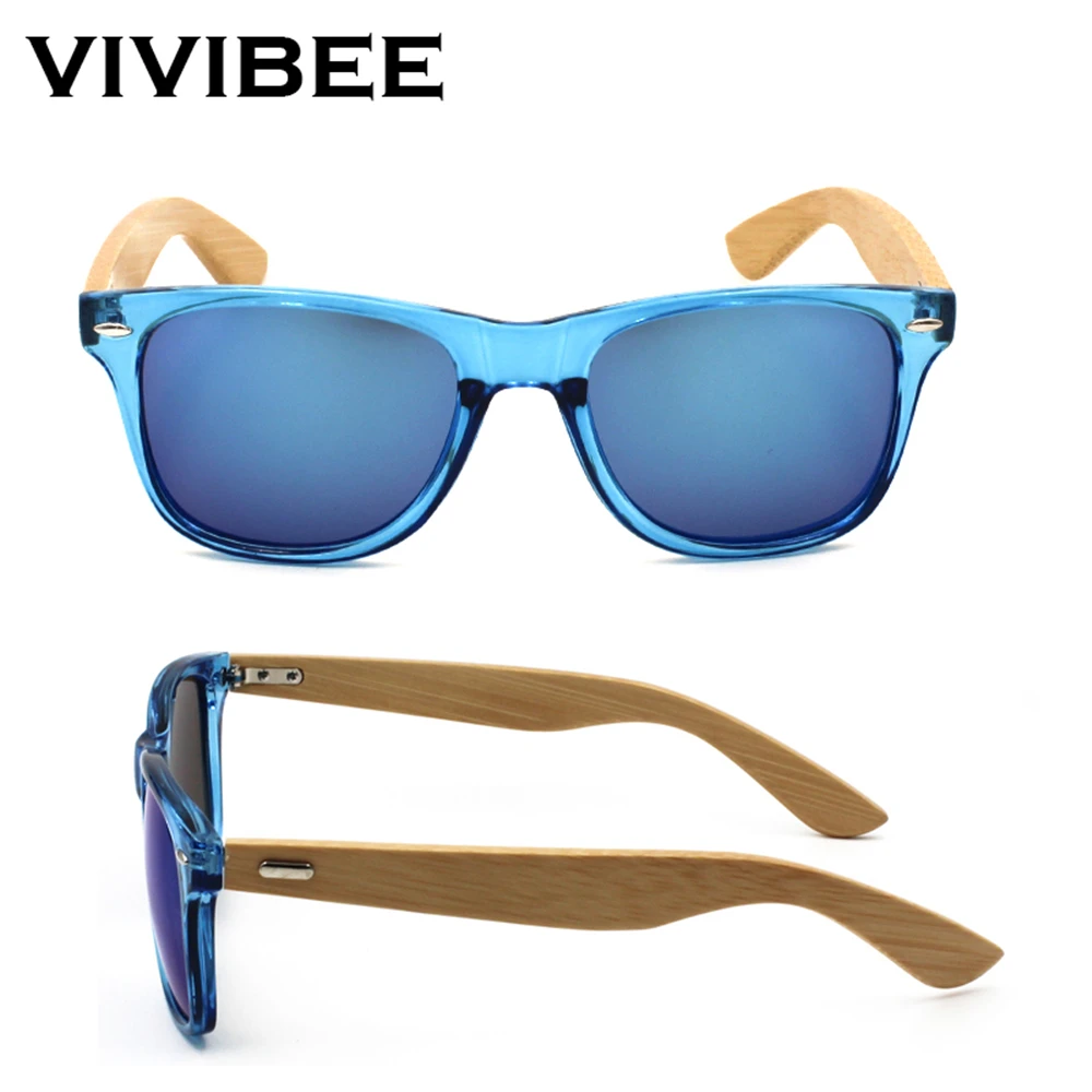 VIVIBEE Лучшие натуральные UV400 ретро настоящие бамбуковые прозрачные мужские Солнцезащитные очки женские деревянные классические дизайнерские солнцезащитные очки