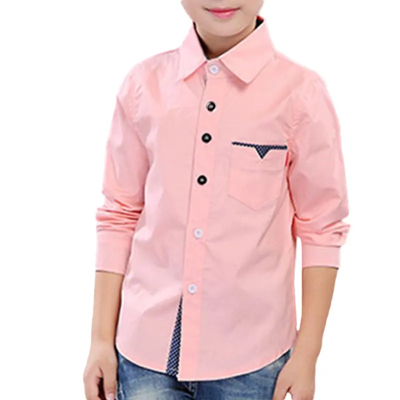 Осень 2017 г. школы Обувь для мальчиков Рубашки Одноцветная детская одежда топы