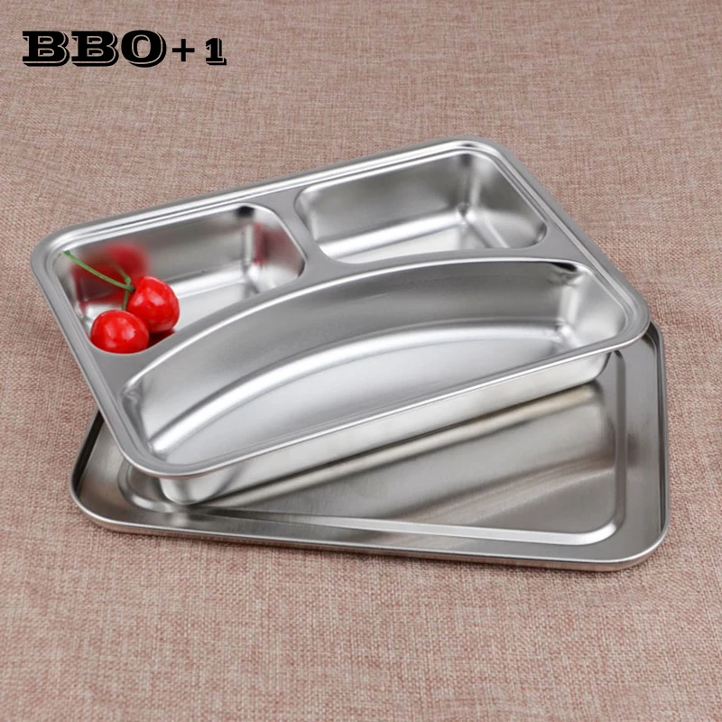 

New Lunch Box Portable Stainless Steel Divided Dish for school Students Dinner Plate Lunch Food Plate Canteen Supplies 3-Grids