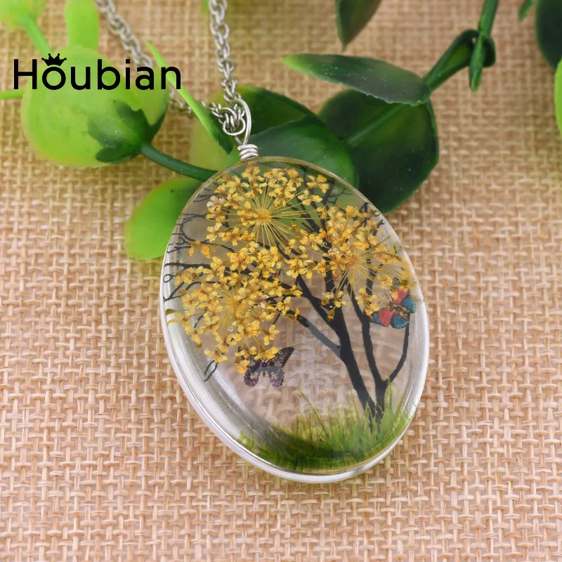 HouBian Time кулон с высушенным цветком ожерелье драгоценными камнями милый Forever в