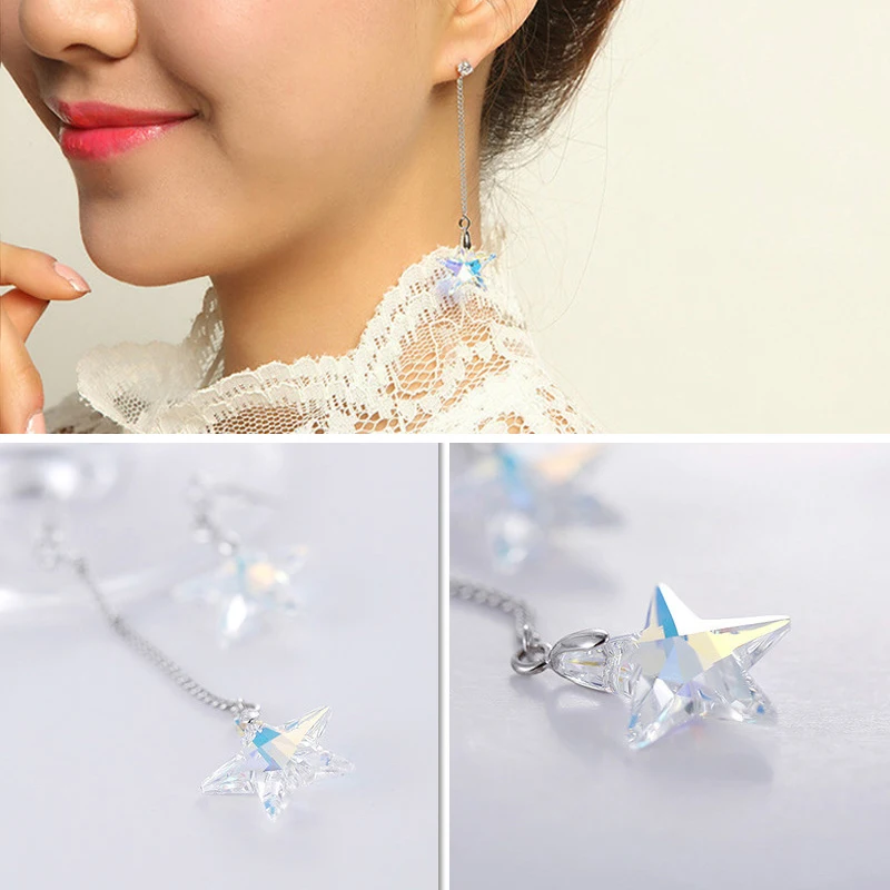 BAFFIN изысканный Камень Кристаллы от SWAROVSKI звезды серьги с подвесками серебряные цвета Висячие пирсинг украшение на длинной цепочке для женщин вечерние