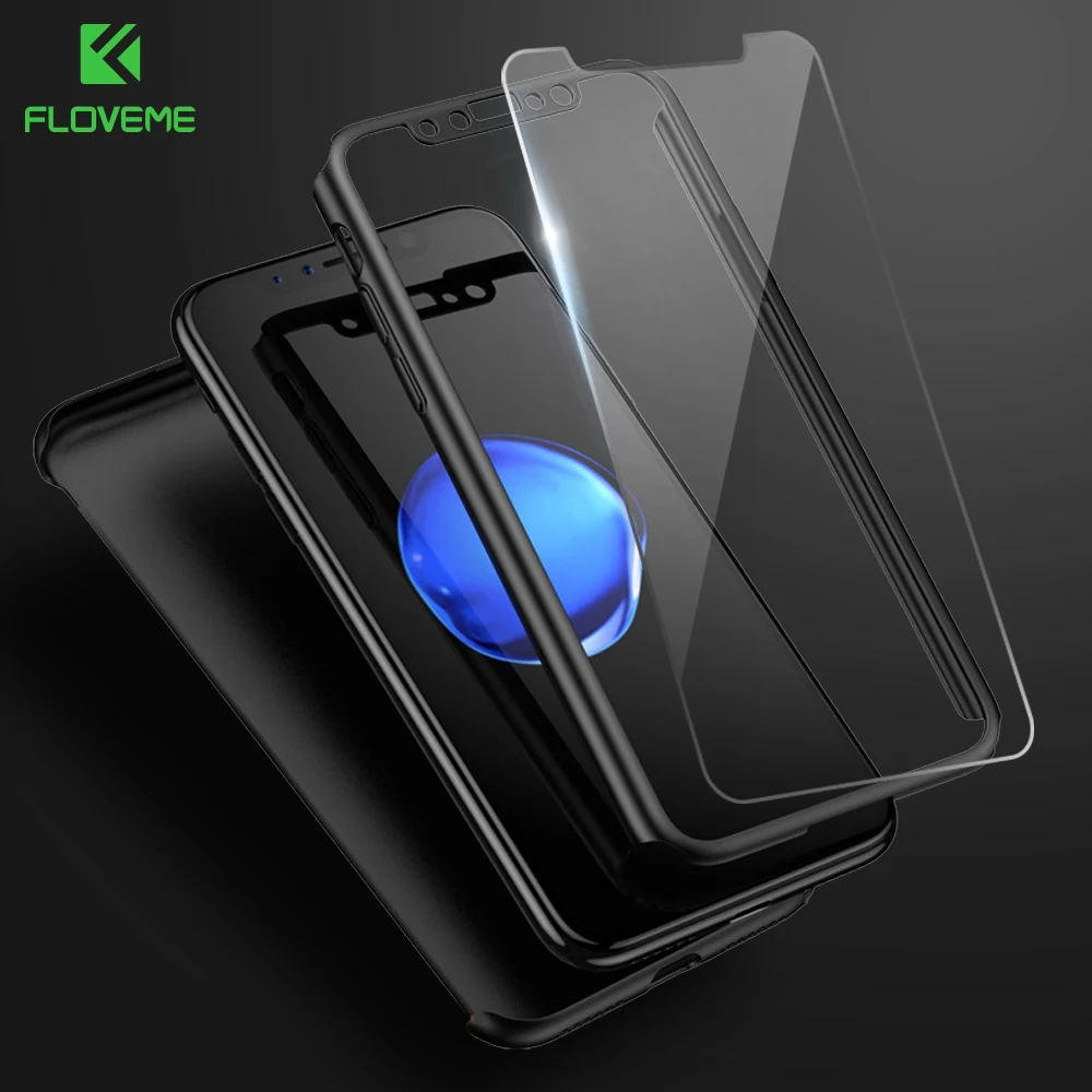 FLOVEME Full Coverage Phone Case For iPhone 7 8 Plus X XS Max XR 360 Protective Cases 5 5S SE 6 6S Hard PC Shell |