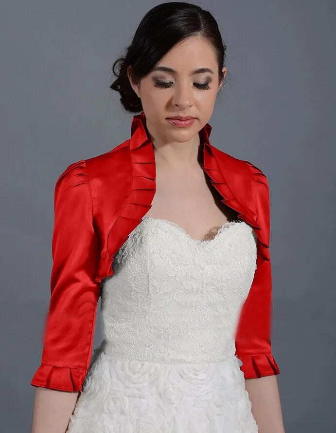На Заказ 3/4 рукав атласная Оборками свадебный Края куртки женщины куртка