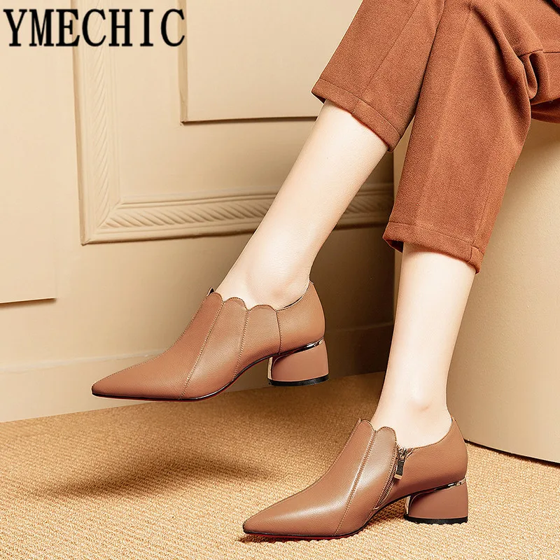 Туфли-лодочки YMECHIC женские из натуральной кожи на высоком каблуке классические