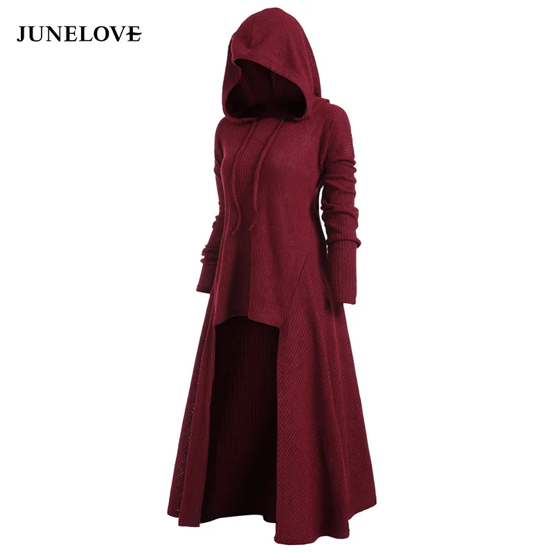 JuneLove Drawstring Plus Size Hooded Ribbed Sweater Female Long Sleeve High Low Sweaters Women Pullover Jumpers Pull Hoodiess | Женская
