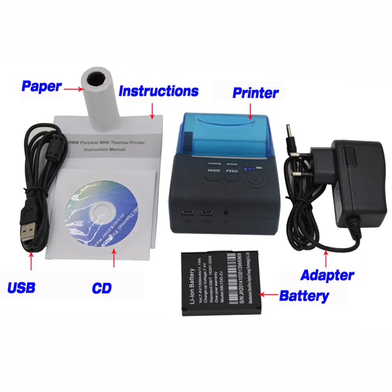 Большой рулон бумаги 57 мм X 50 Bluetooth принтер портативный Android мини беспроводной 58