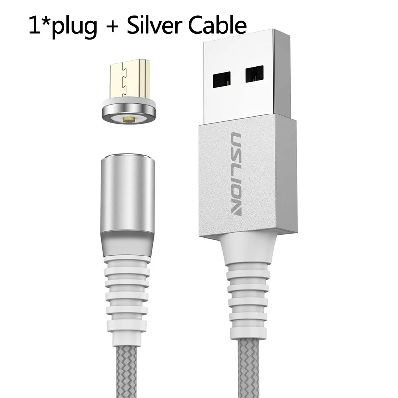 Silver USLION 1 м светодиодный магнитный кабель usb type C кабель для iPhone Xs Max XR 8 7 6 Магнитный зарядный Micro USB кабель зарядный провод шнур USB C - Цвет: Silver