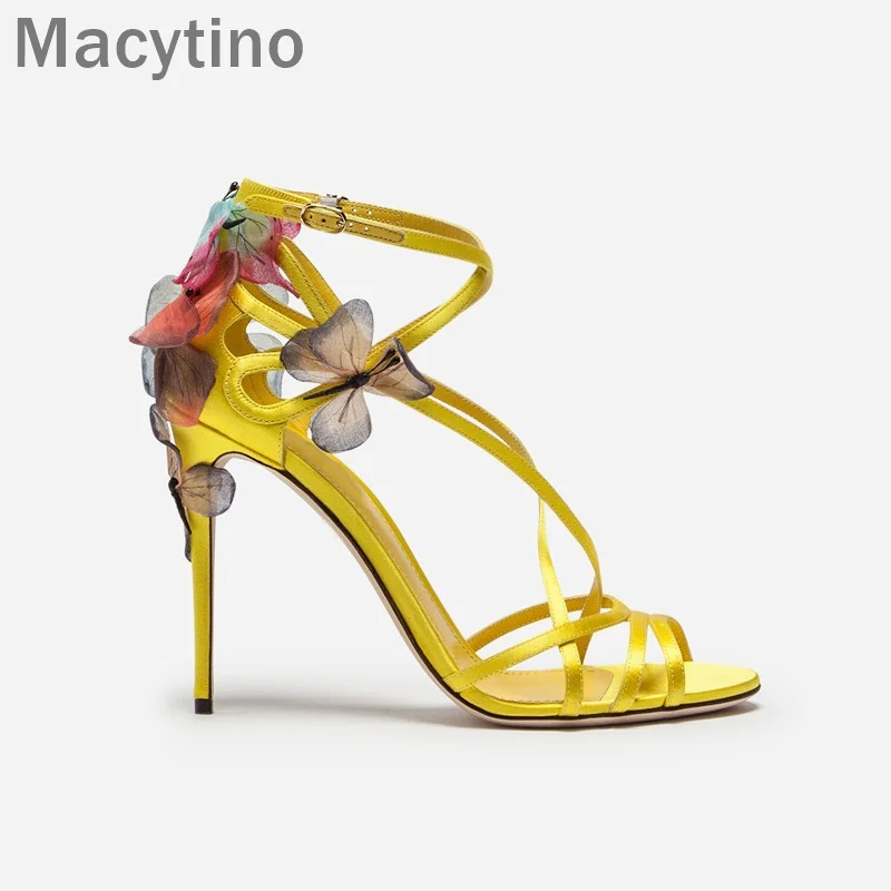 Macytino/Женская обувь босоножки на высоком каблуке с разноцветными бабочками