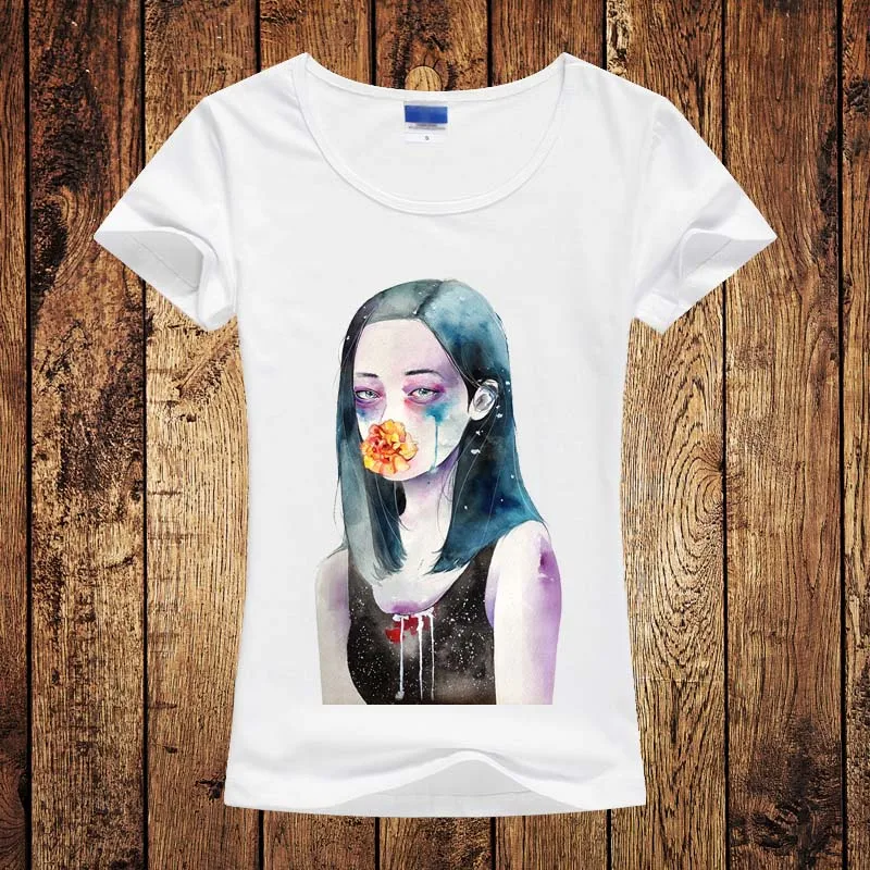 Blusa Бесплатная Доставка Новая Мода Женщины Футболку Розы Цветы В волосы футболка