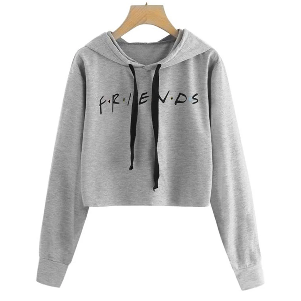 2018 модная женская Повседневная укороченная Толстовка с длинным рукавом надписью