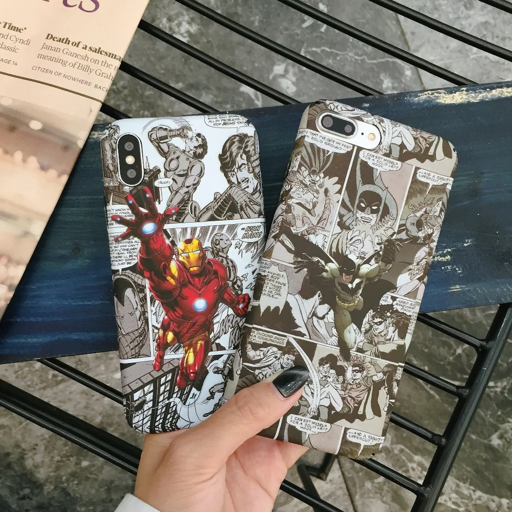 Жесткие чехлы для телефонов IPHONE X 6 S 7 8 PLUS Капитан Америка Спайдермен Супермен