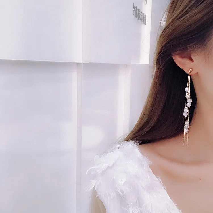 MENGJIQIAO 2018 новые элегантные длинные висячие серьги с искусственным жемчугом и