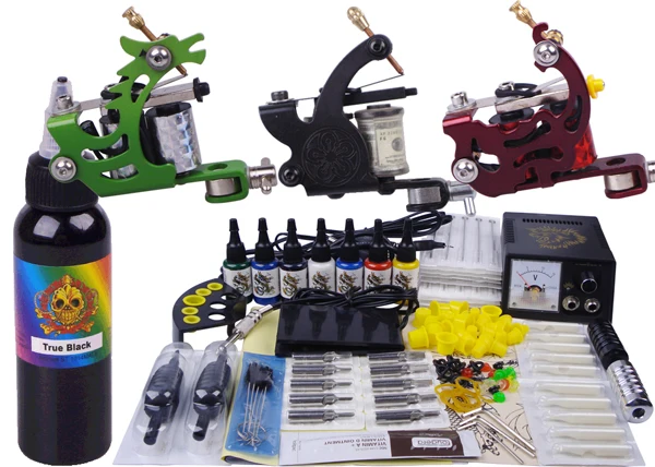 Дешевый набор для татуировок professional Полный 3 шт. Пулеметы 7 цветов держатель