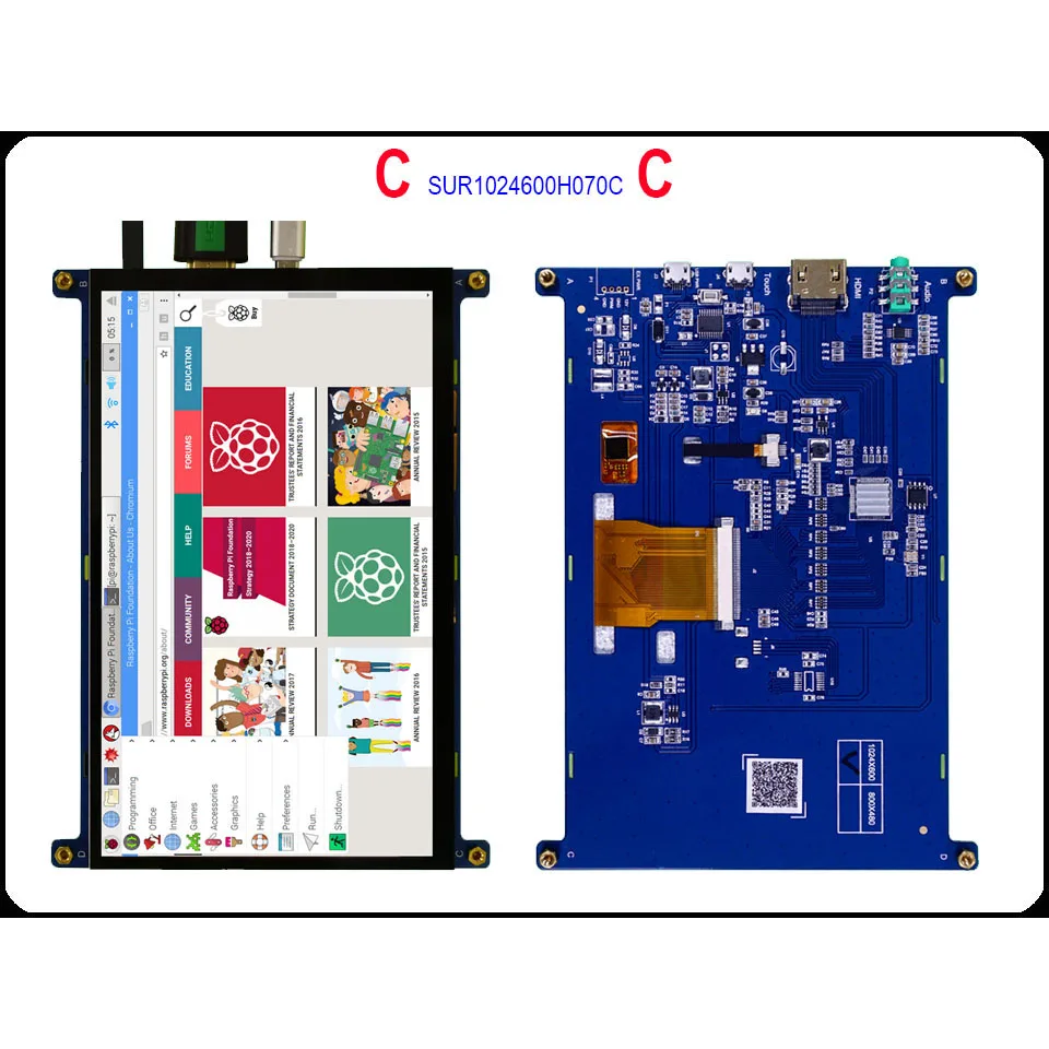 " 7,0 дюймов 1024*600 TFT HDMI ЖК-модуль дисплей монитор экран с USB емкостной сенсорной панелью аудио выход для Raspberry Pi - Цвет: SUR1024600H070C