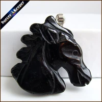 real natural stone black agates hand carved horse head amulet lucky men pendant necklace fashion animal jewelry beads j719