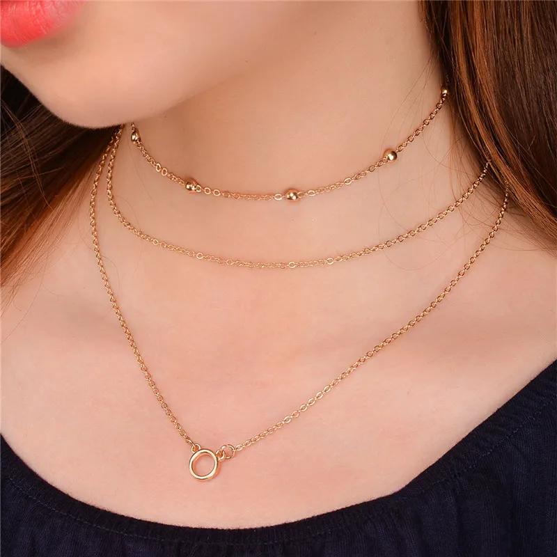 DANZE 3 Pcs/lot Summer Simple Chain Colar Chocker Necklaces Vintage Circle Choker Necklace Jewelry For Women 2018 Dropshipping | Украшения