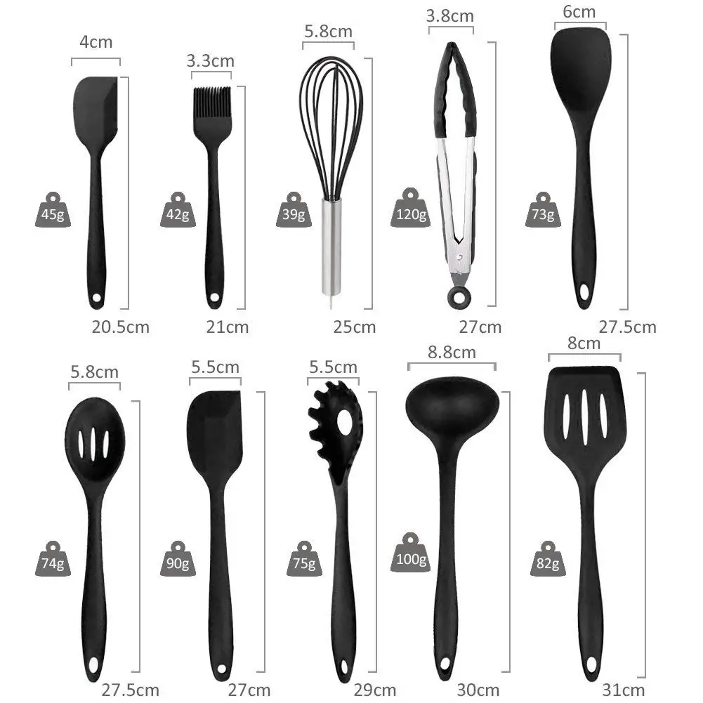 10 pcs Silicone Kitchen Utensil Set Durable Ladle Spatula Scraper Whisk Pasta Spoon Spoonula Food Clip Cooking Tool | Дом и сад