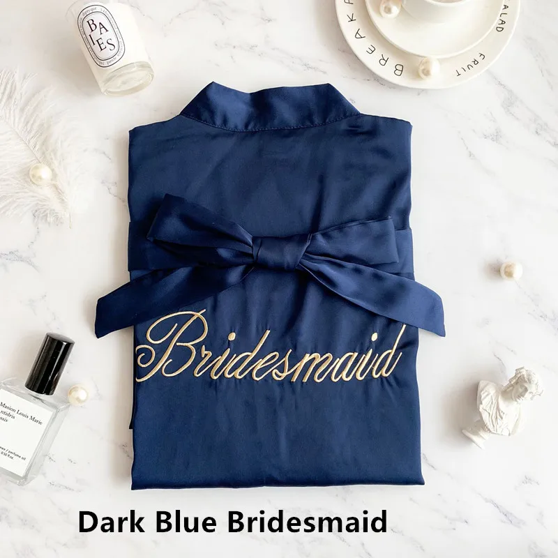 Dark Blue JRMISSLI, шелковые платья, Свадебный халат для женщин, Атласный халат, женские халаты для подружек невесты, халат для невесты, командная одежда для сна, индивидуальная одежда на заказ - Цвет: Dark Blue