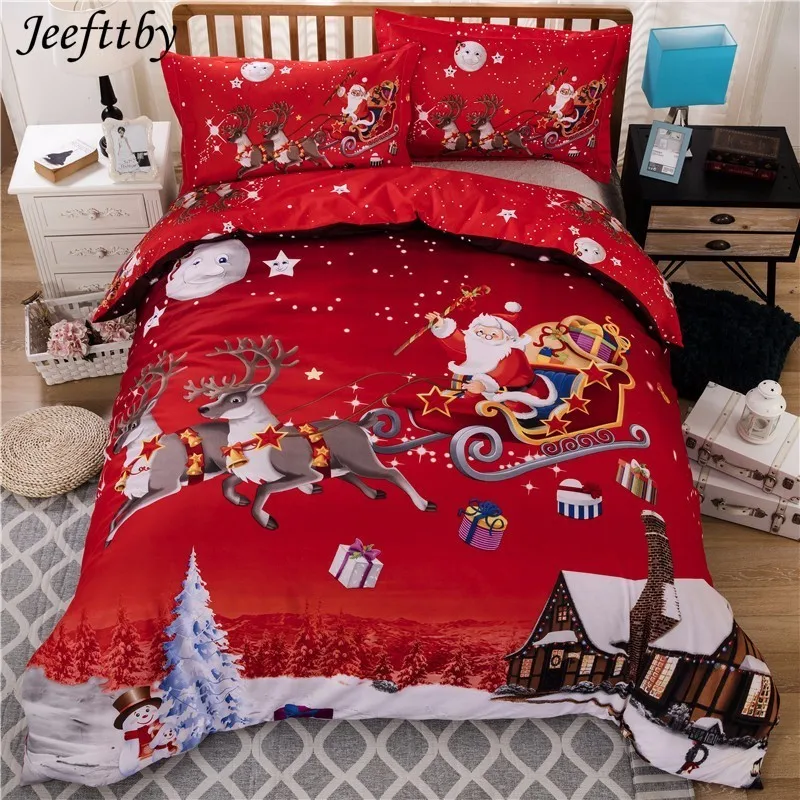 

Home Textiles 3D Cartoon Bedding Sets 3Pcs Merry Christmas Gift Santa Claus Bedclothes Duvet Quilt Cover With 2 Pillowcases