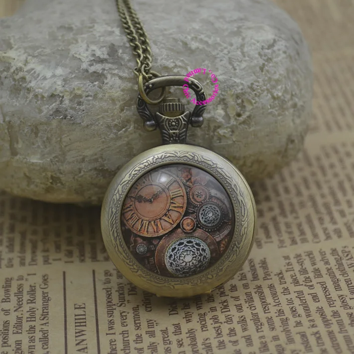 Модные часы с карманным механизмом ожерелье женские бронзовые Круглые выпуклые