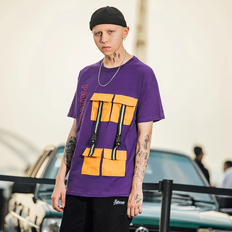 Темный логотип 4 накладные карманы Футболка мужская летняя новая стиль сафари