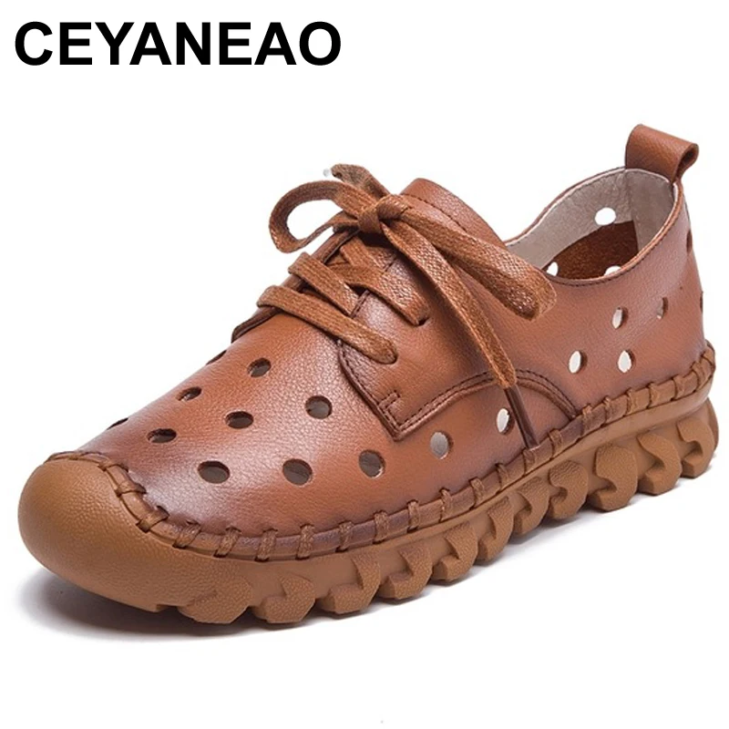 Туфли CEYANEAO женские из натуральной кожи перфорированные лоферы на шнуровке