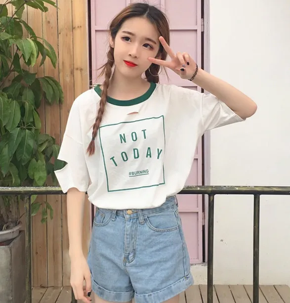 2017 корейский стиль с надписью универсальные Свободные повседневные женские