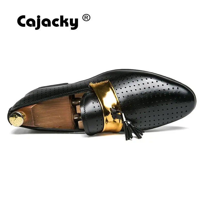 Cajacky Men loafers Luxury Brand Black White Tassel Loafers Summer Breathable Dress Shoes Hollow Out Wedding Party Smoking | Обувь