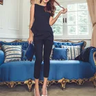 Женский однотонный офисный костюм, Элегантная блузка без рукавов с круглым вырезом и брюки до щиколотки, костюм-двойка в Корейском стиле, лето 2022