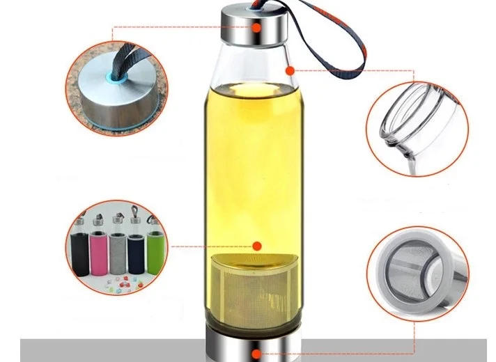 1 шт. термостойкий стеклянный спортивный чайник с заварником для чая и веревкой 380