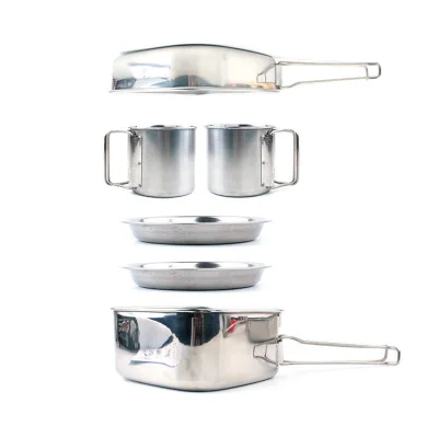 Outdoor 6 piece camping stainless steel cookware mountaineering picnic bowl portable 3-4 person barbecue combination | Дом и сад