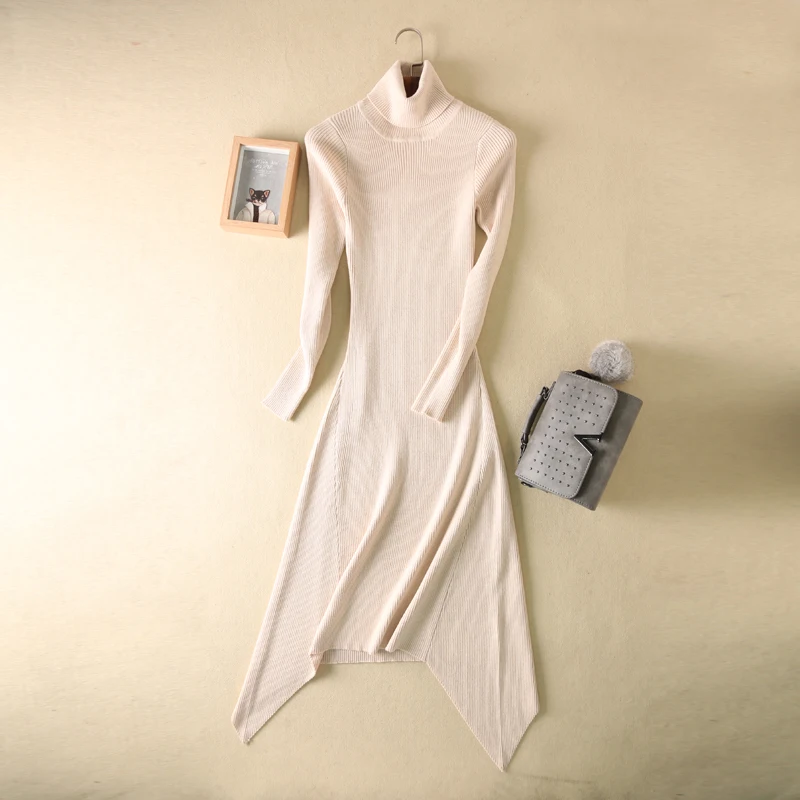 

2019 winter women sexy sweater dress soft feminine with long collar cashmere sweater female turtleneck knitted pullovers