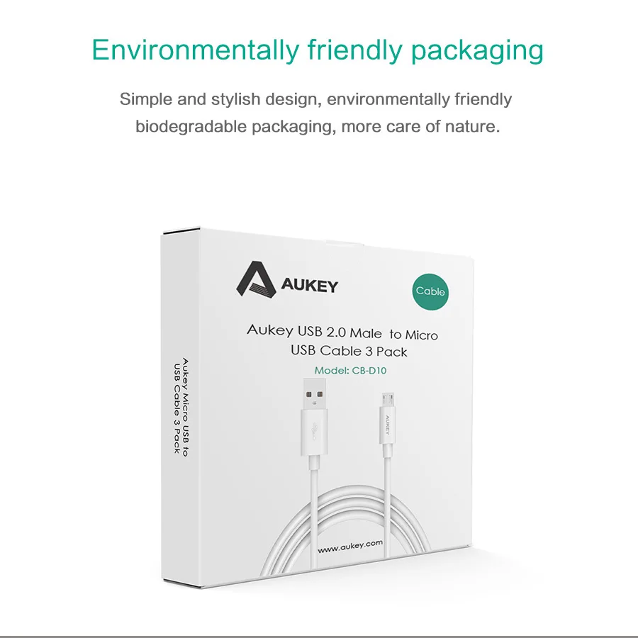Aukey 3 шт. Мини Micro USB кабель 1.2 м Быстрая зарядка 5V2A данных мобильного телефона для