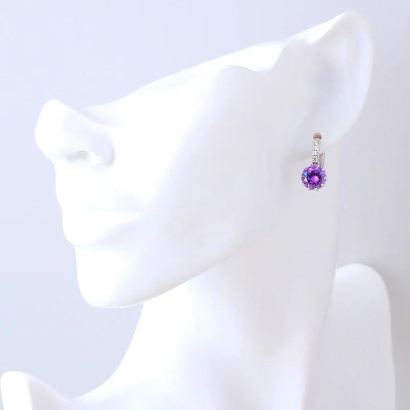 Женские серьги кольца с кристаллами элегантные фиолетовым цирконием|jewelry mean|jewelry