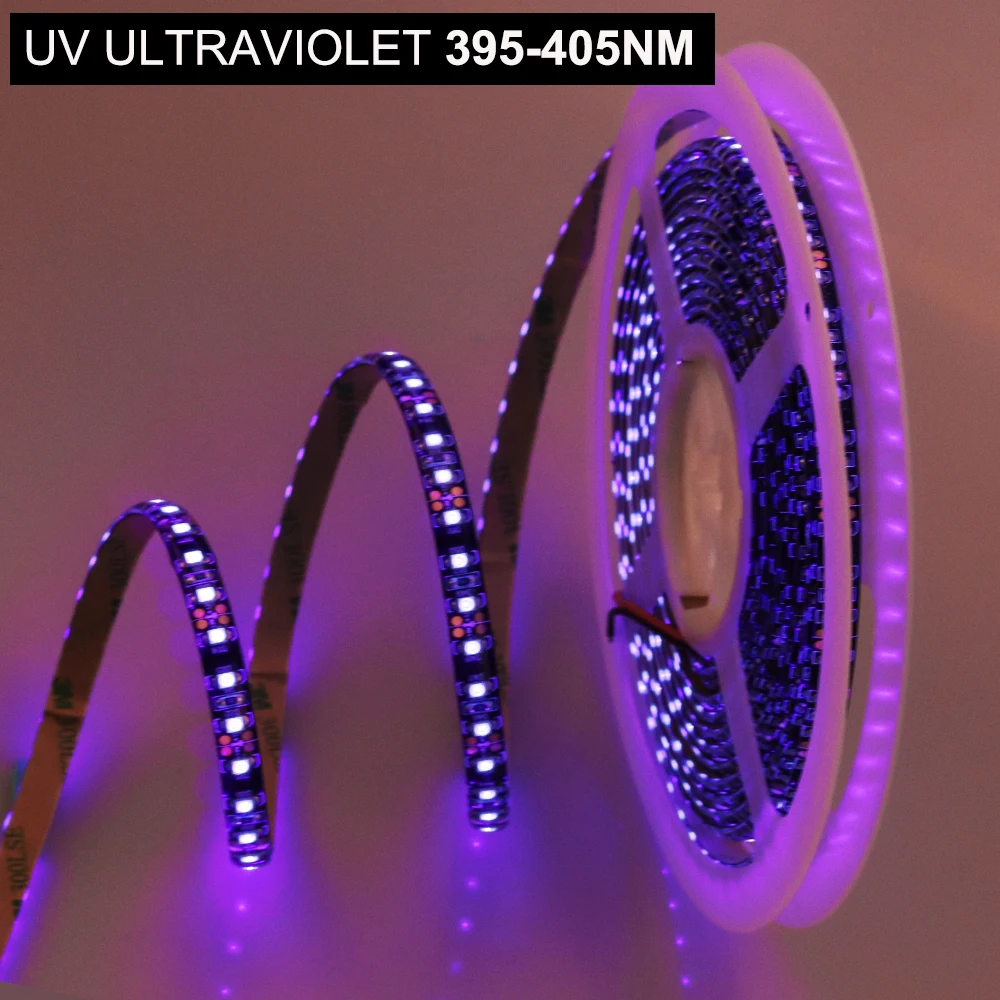 12V UV ультрафиолетовая 395 405nm Светодиодная лента 3528 SMD 120led/m 5 м/лот 8 мм черная