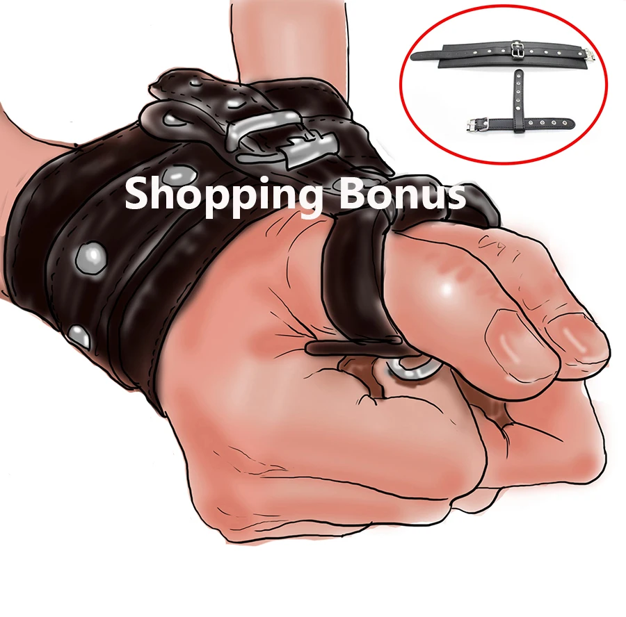 Кожаный наручный и большой удерживающий связывает запястья пальцы вместе