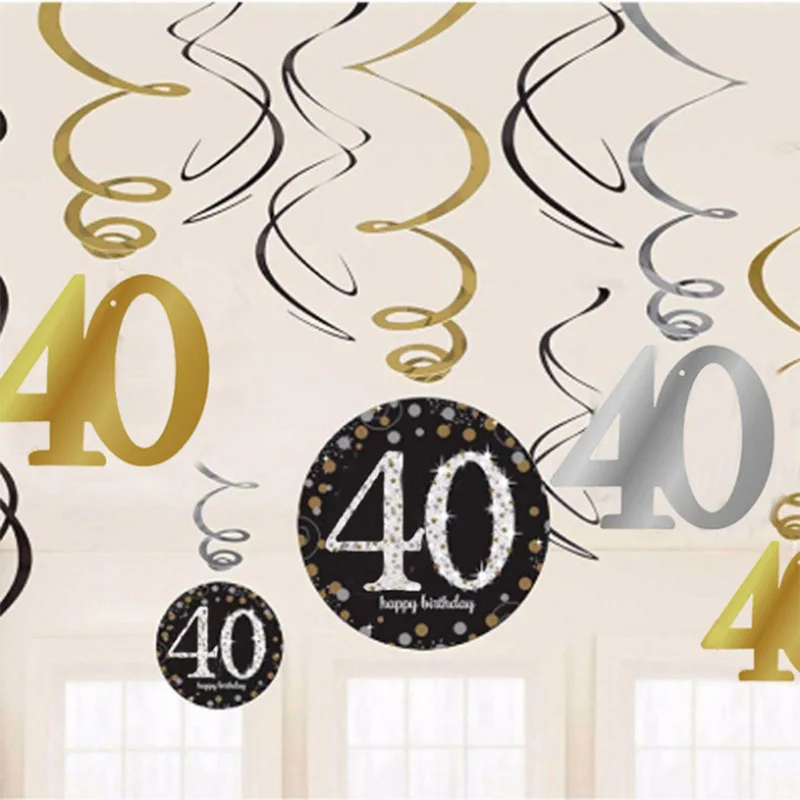 40 Hanging Swirls JOY-ENLIFE 1 комплект мужские и женские Стиль 30th на день рождения реквизит для фотосессии смешные усы 30 годовщина украшения для вечеринки, дня рождения поставки - Цвет: 40 Hanging Swirls