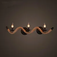 Wavy hemp rope wall lamp Nordic antique fashion stair light twisted wavy rope wall lamp E14x3 AC110-240V