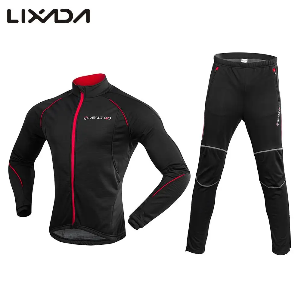 

Men's Cycling Clothing Set Winter Fleece Thermal Windproof Cycling Jacket Bike Bicycle Coat + Active Sport Pants ropa ciclismo