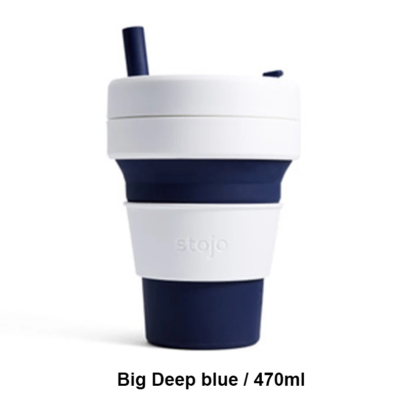 big deep blue 470ml STOJO CUP Складная Силиконовая портативная силиконовая кофейная чашка многофункциональная Складная силиконовая чашка для офиса и путешествий - Цвет: big deep blue 470ml