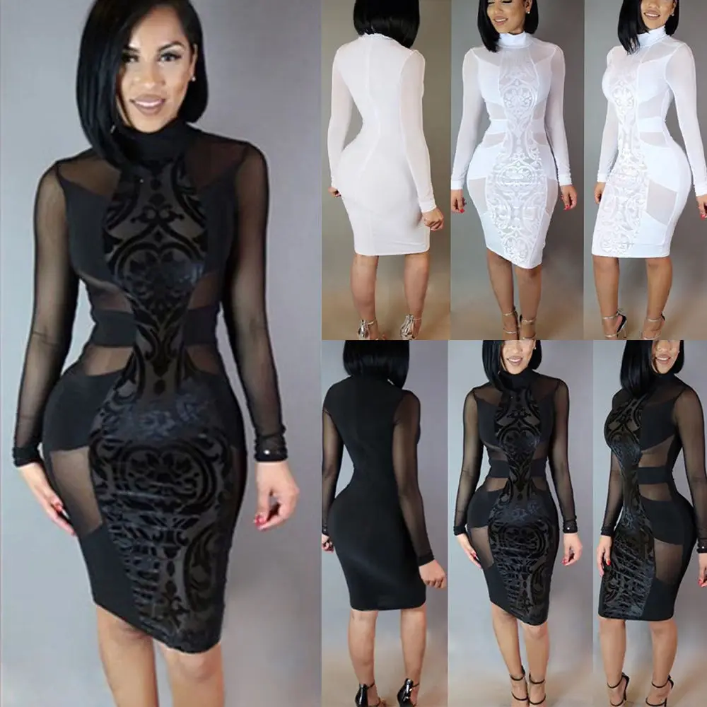 Пикантные летние Для женщин платье с длинным рукавом Bodycon Повседневное вечерние