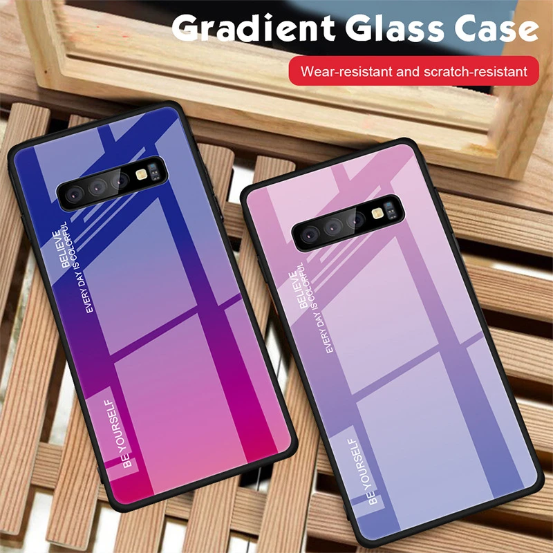 Противоударный чехол из закаленного стекла с градиентом для Samsung Galaxy S20 S10 S8 S9 Plus
