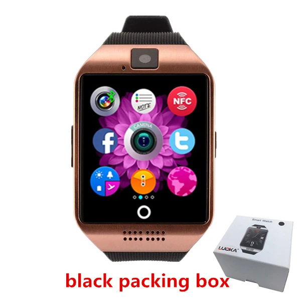 Q18 Gold and box Умные часы Q18, умные часы с поддержкой sim-карты TF, телефонного звонка, с камерой сообщения, Bluetooth, подключение для телефона Android IOS - Цвет: Q18 Gold and box
