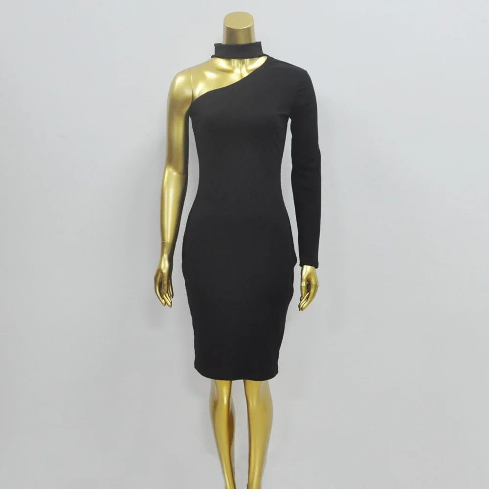 Gulifeir 2017 лето винтаж стиль одно плечо холтер с длинным рукавом женщин тонкий dress sexy