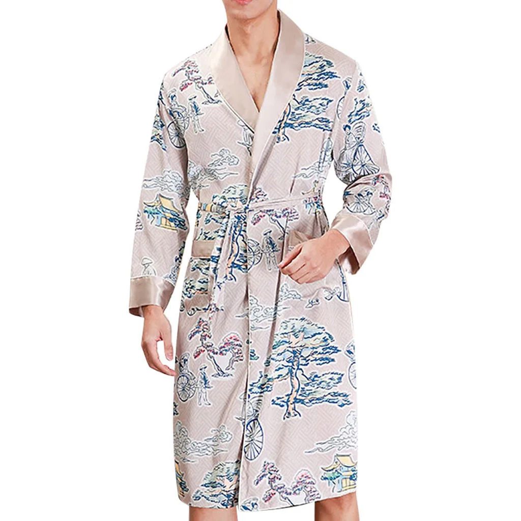 YOUYEDIAN мужские шелковые халаты с принтом пижамы женское белье халат костюм из двух