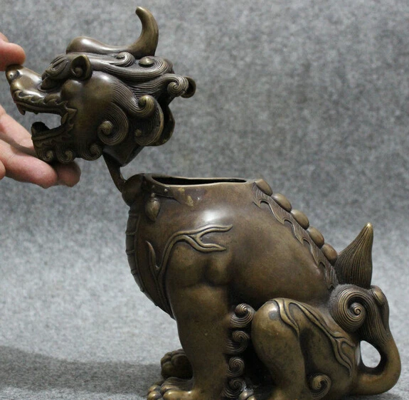 bronze Decoration Pure Brass Good value Lucky 8&quot Folk Chinese Bronze Foo Fu Dog Dragon Lion Head Statue Incense Burner Censer | Дом и сад