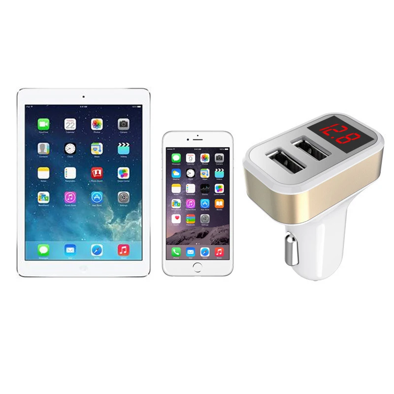 2.1A зарядка двойной Переходник USB для зарядки в машине со светодиодным дисплеем