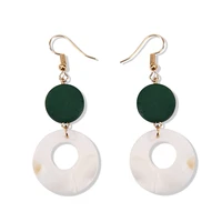 hollow shell round hoop green wood slice golden dangle earrings drop earrings for women